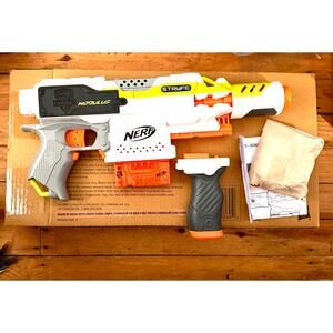 Nerf Modulus Stryfe Motorized Dart Blaster with Drop Grip, Barrel Extension New